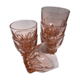 6 orange-pink water glasses star-footed