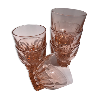 6 orange-pink water glasses star-footed