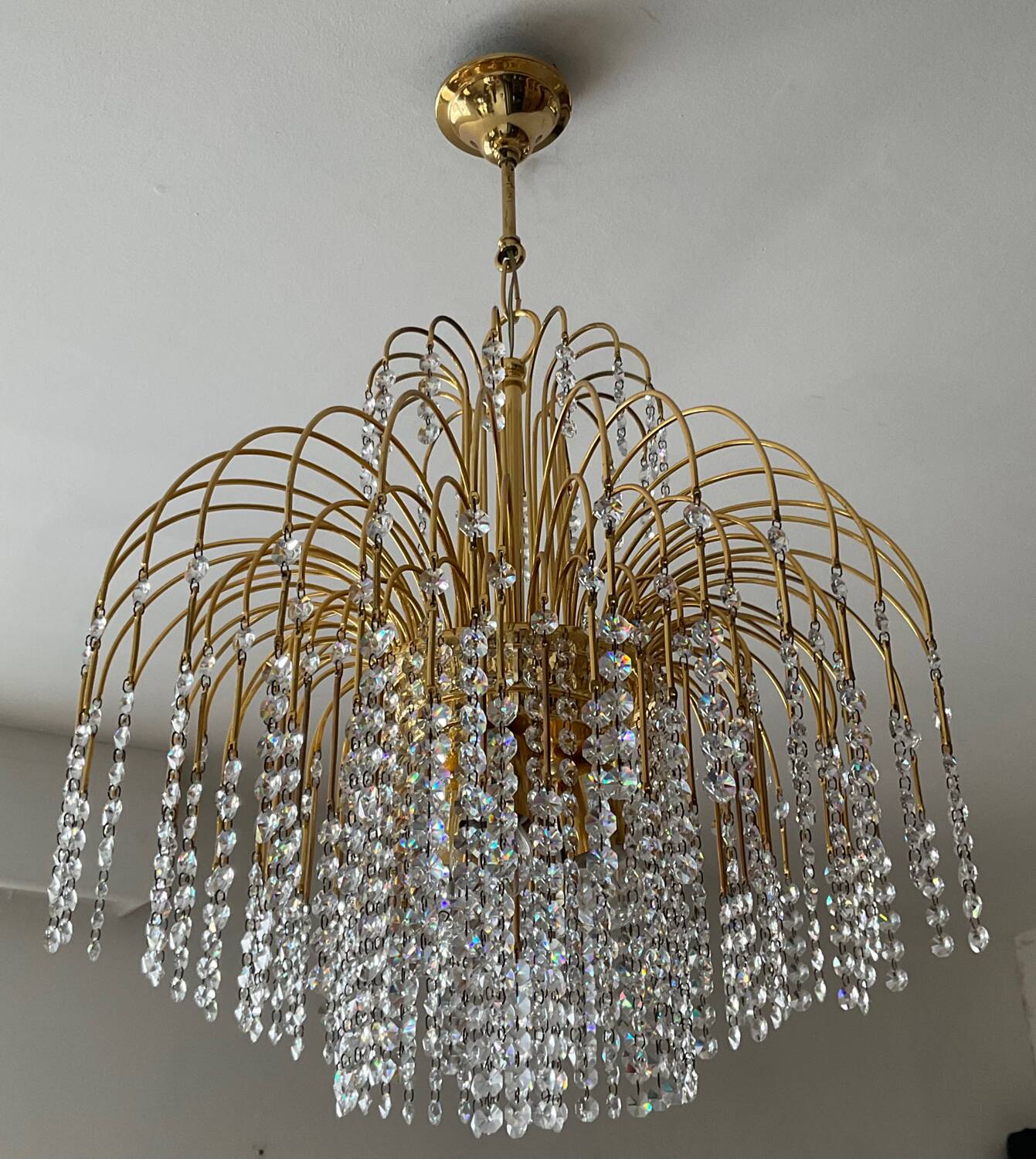 Vintage brass chandelier with crystal tassels cascade