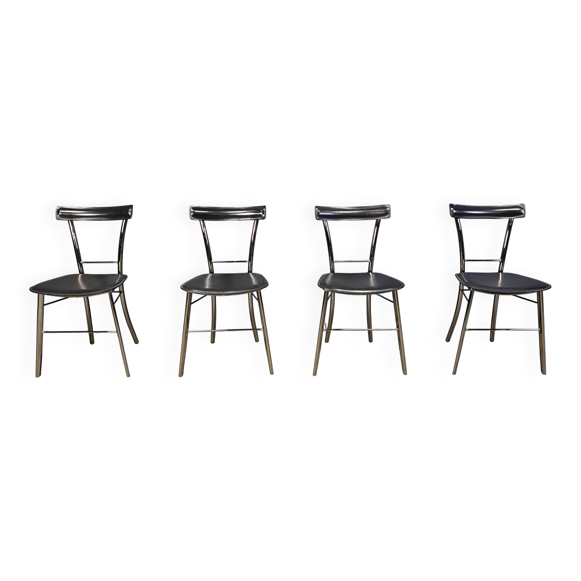 Vintage black leather dining chairs by Arrben Italy, 1980s - set of 4