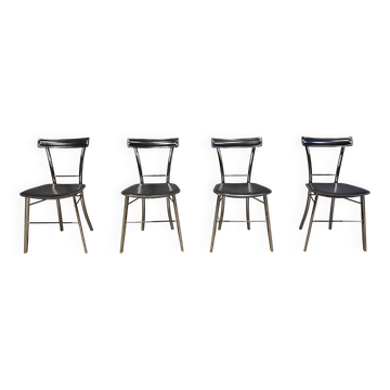Vintage black leather dining chairs by Arrben Italy, 1980s - set of 4