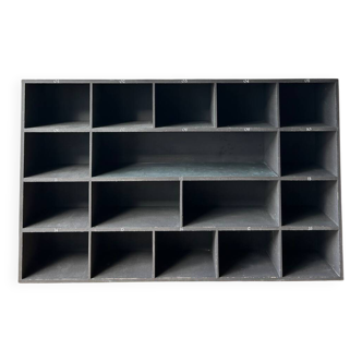 Meuble de métier, bibliothèque en bois peint
