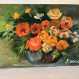 Painting bouquet of flowers oil on canvas signed