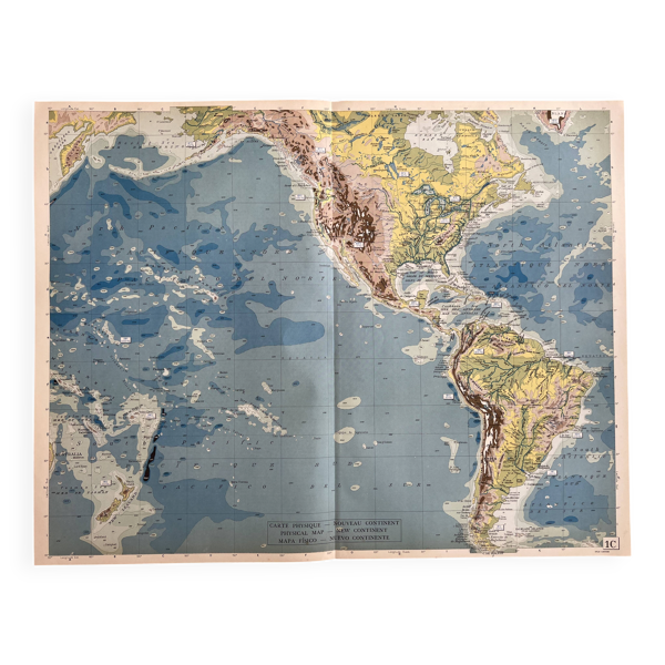 Carte ancienne physique Nouveau Continent — Océan Pacifique, Amériques