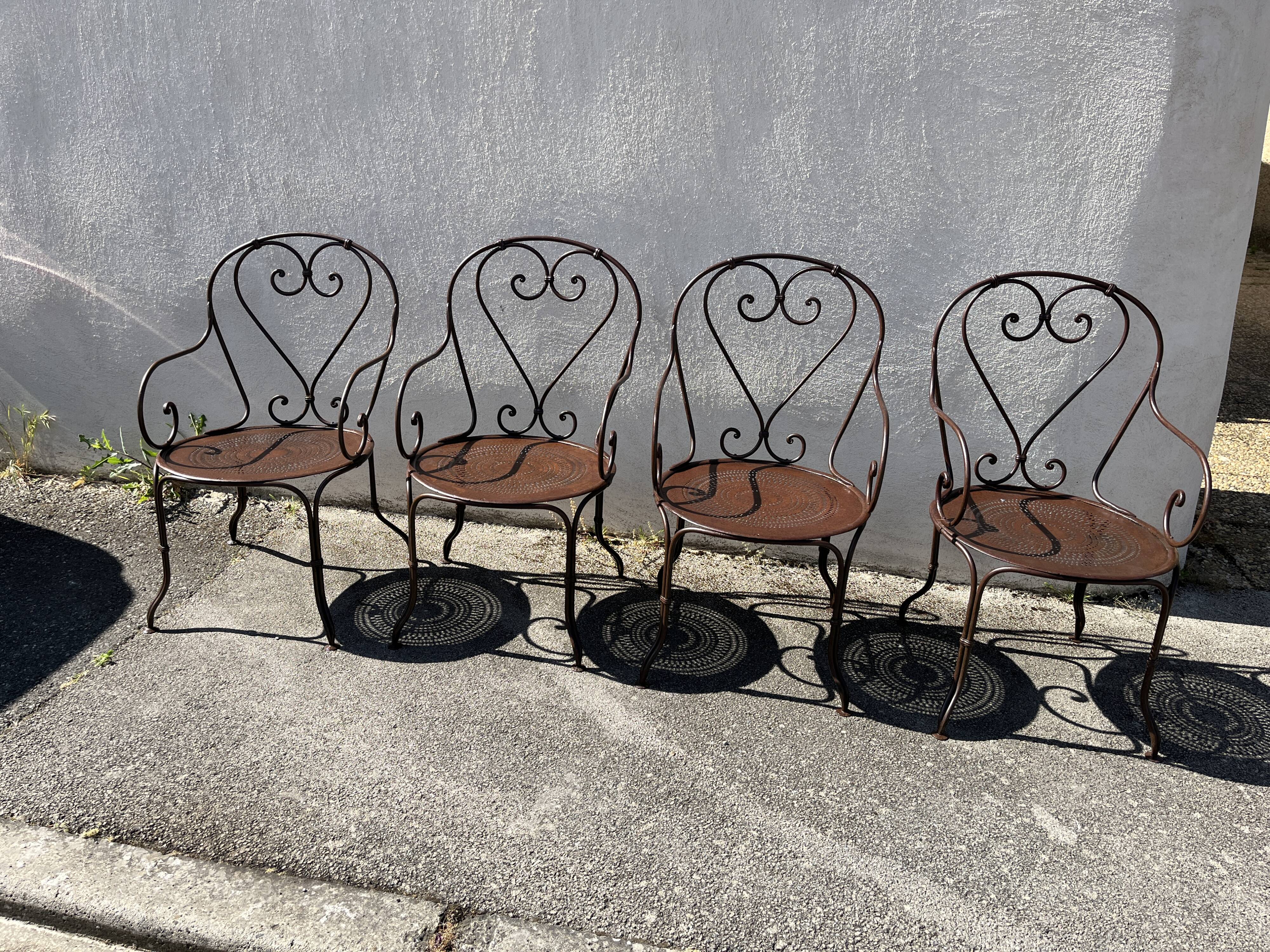 série de 4 fauteuils de jardin fer forgé