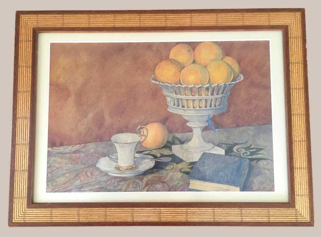 Old watercolor painting with oranges