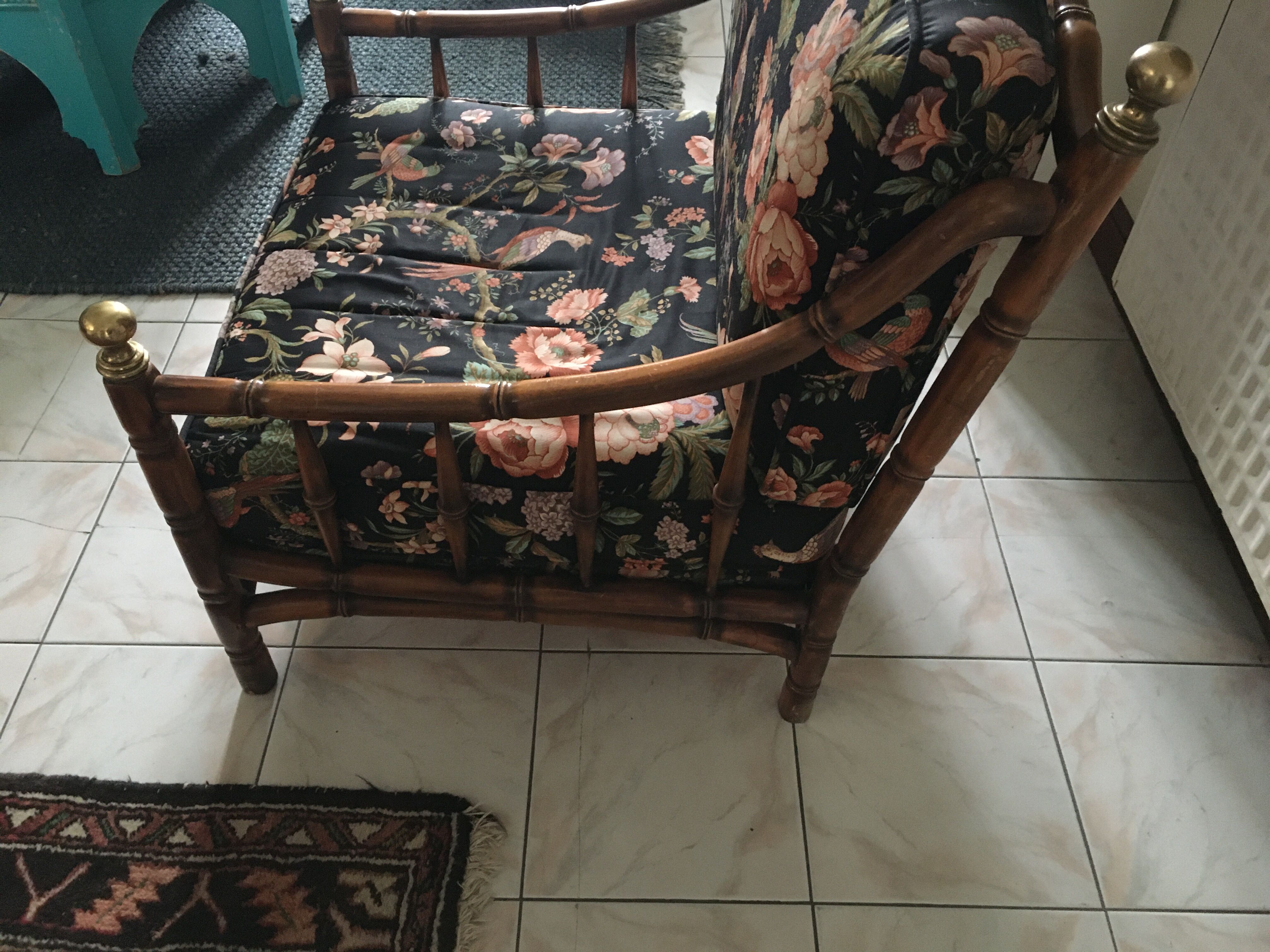 Faux bamboo chair with cushion