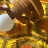 Round pine wall light, 1970