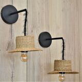 Pair of wall lamps mini straw hat