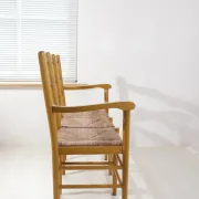 Beech three-seater bench with rush seat – 1960s