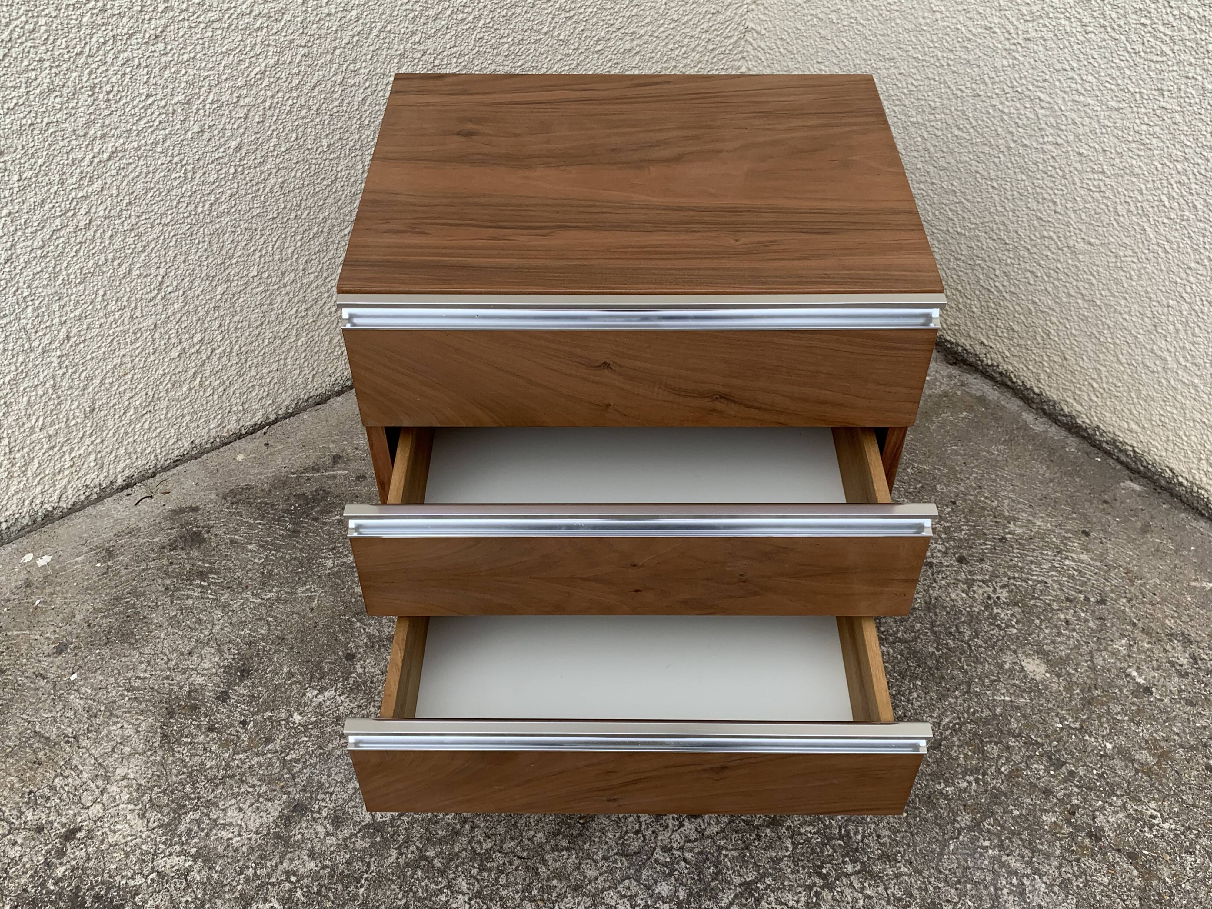 Vintage rosewood chest of drawers aluminum and chrome 1960