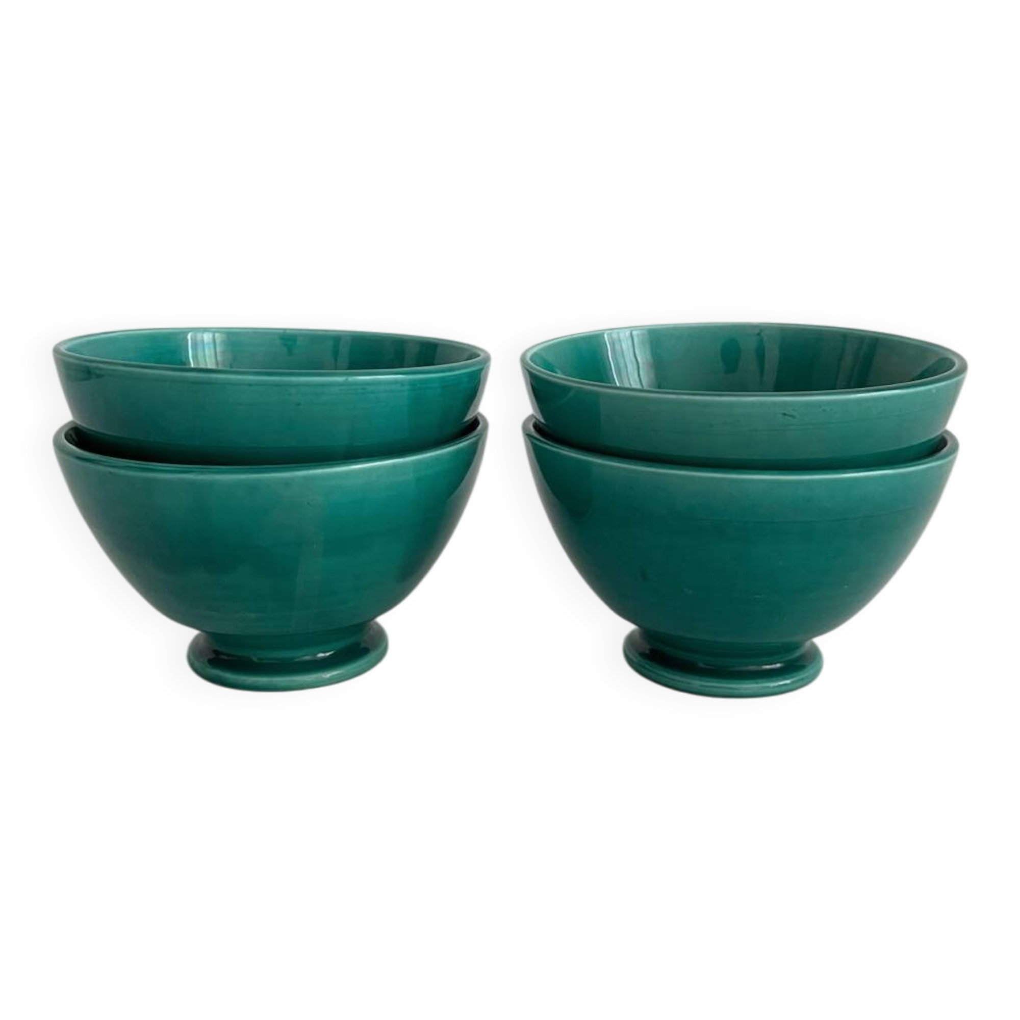 4 antique vintage green ceramic bowls