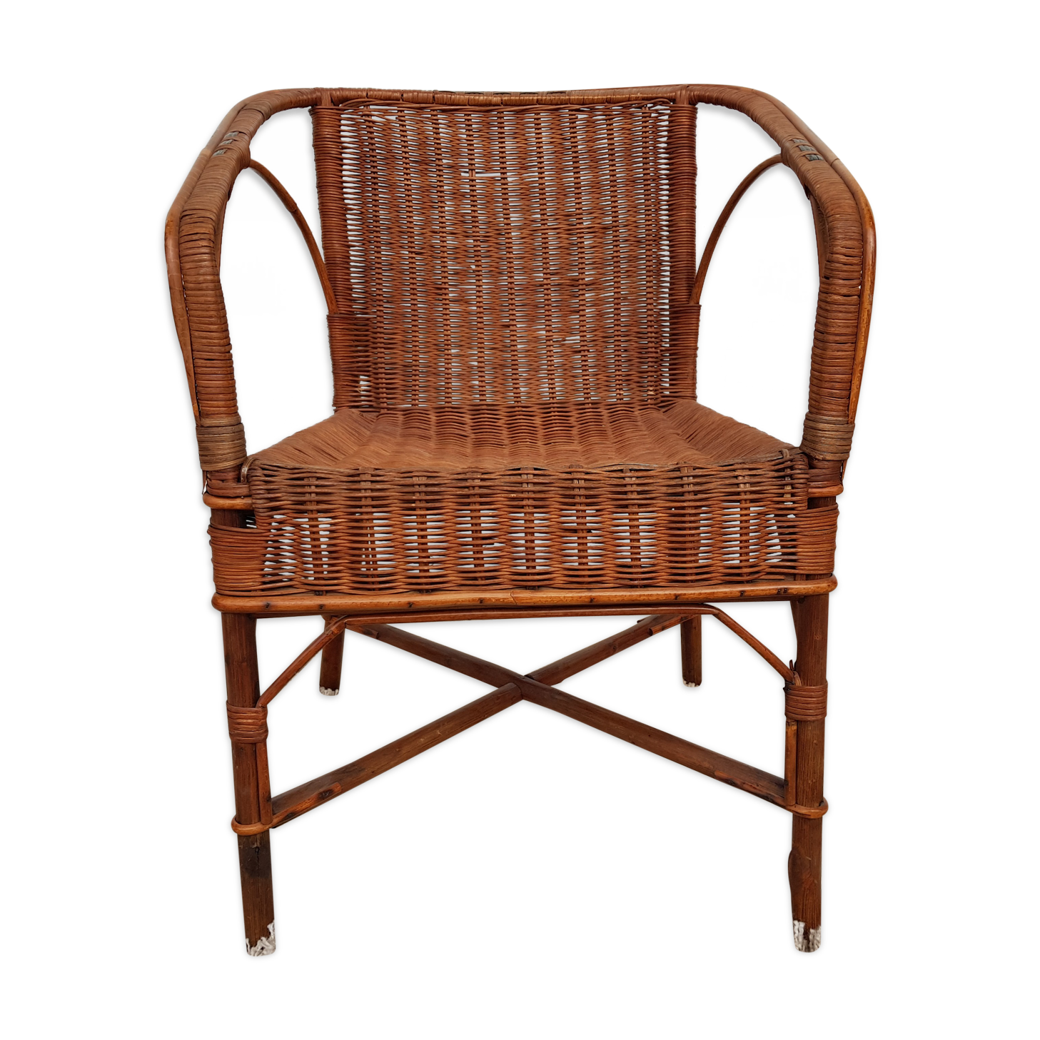 Vintage 50s osier and bamboo armchair