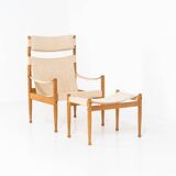 Oak safari chair & ottoman by Niels Eilersen for Erik Wørts