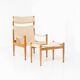 Safari chair in oak and footrest by Niels Eilersen for Erik Wørts