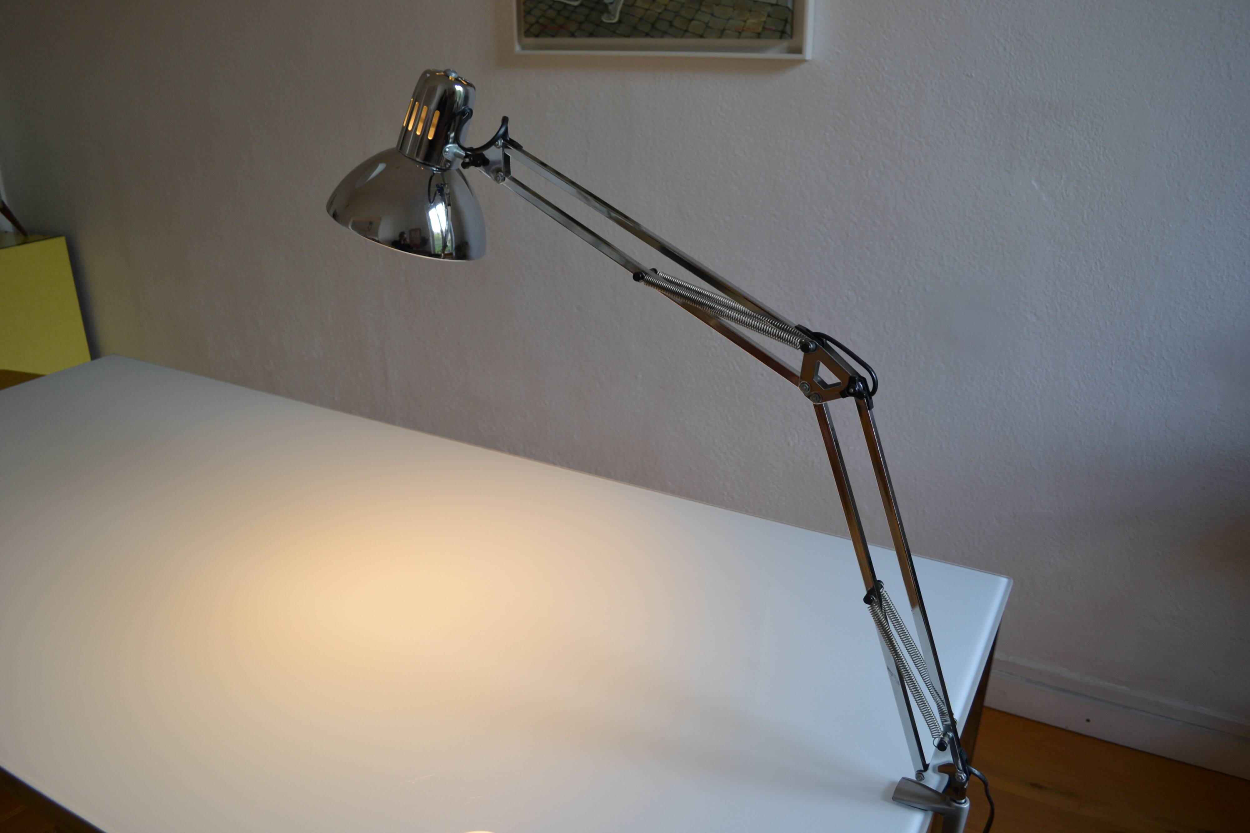 Articulated architect lamp with vintage clip, 90s, chrome metal