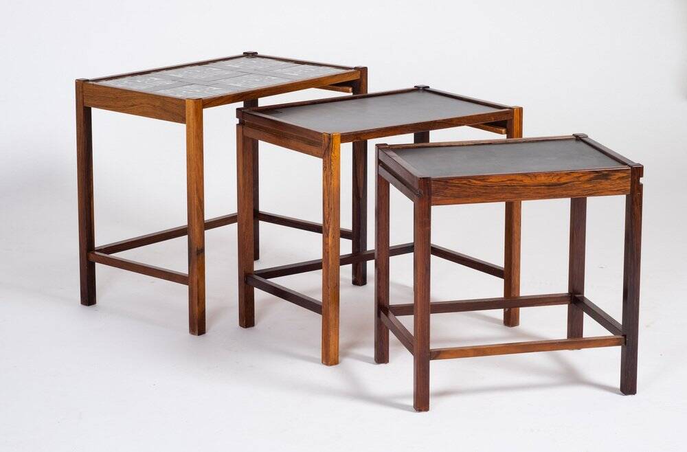 Nest of Tables in Rosewood with Tiles, Denmark, 1960s, Set of 3
