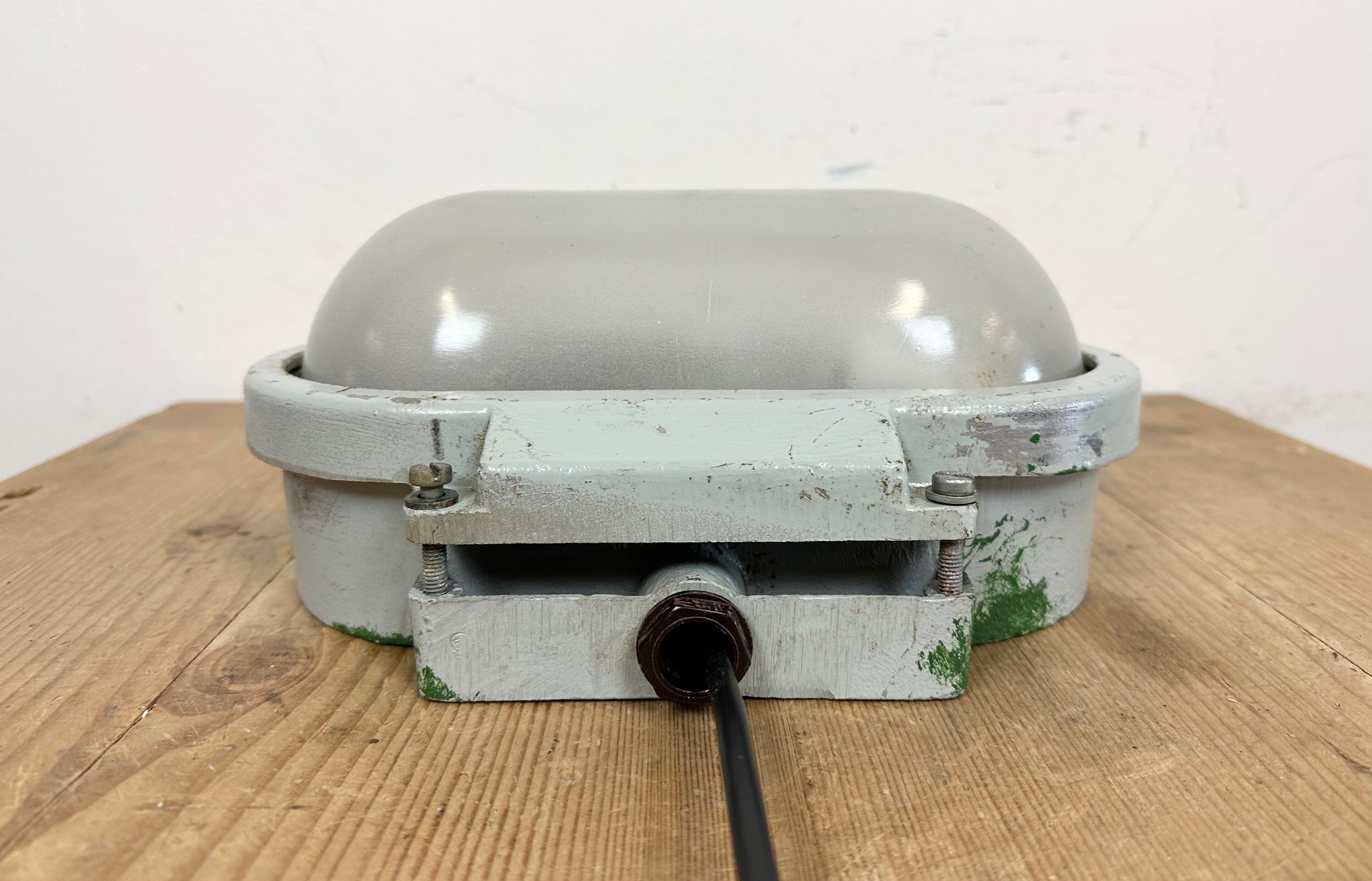 Industrial Cast Aluminium Wall Light with Milk Glass from Elektrosvit, 1970s