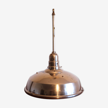 Lampe Bauhaus en verre mercurisé suspension industrielle chromée.