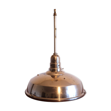 Lampe Bauhaus en verre mercurisé suspension industrielle chromée.