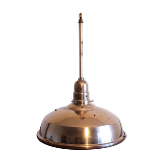 Lampe Bauhaus en verre mercurisé suspension industrielle chromée.
