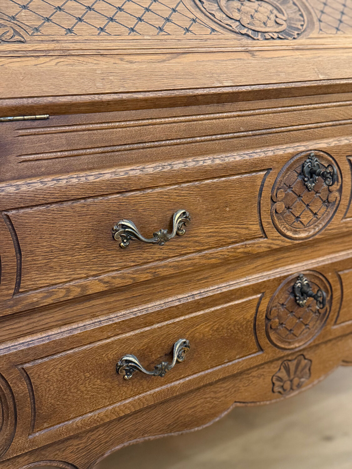 Carved oak secretary