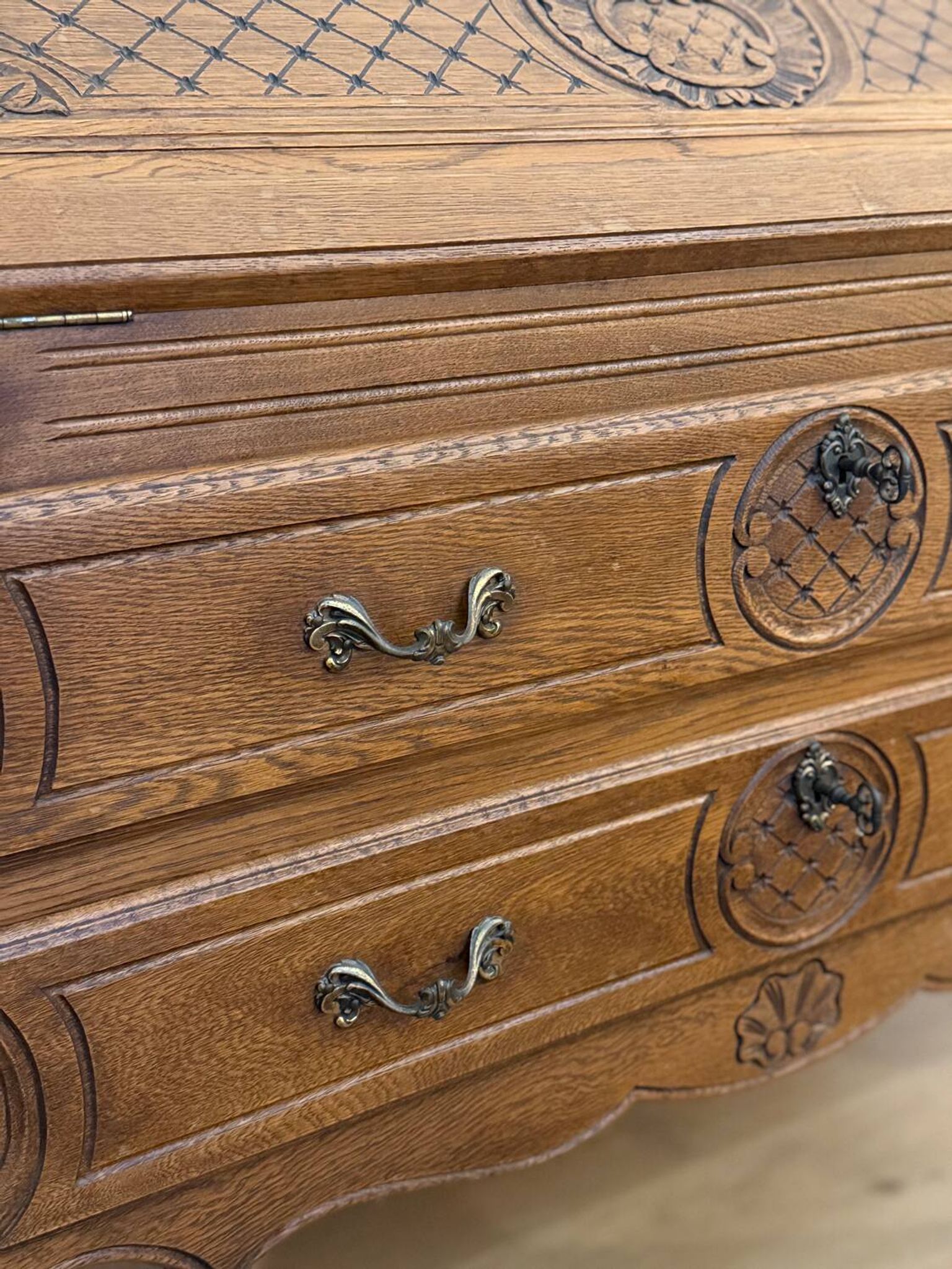 Carved oak secretary