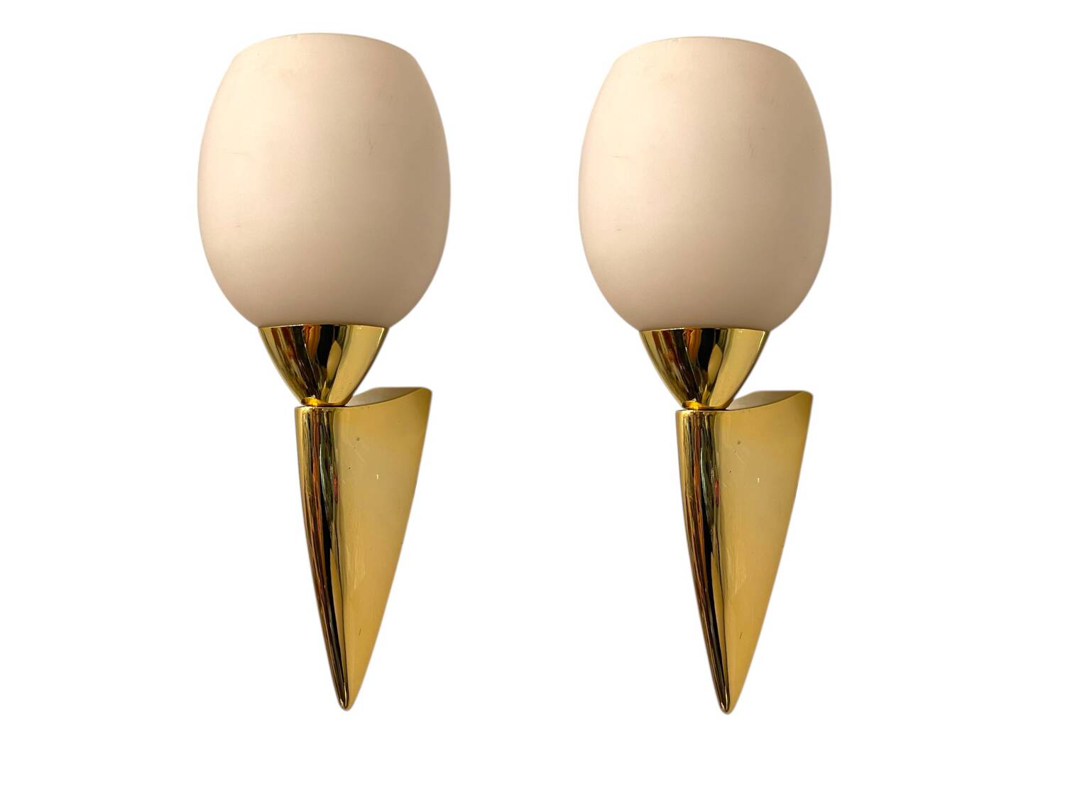 Pink Opaline Glass Brass Sconces Set of 2 1960’s