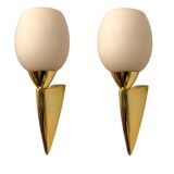 Pink Opaline Glass Brass Sconces Set of 2 1960’s