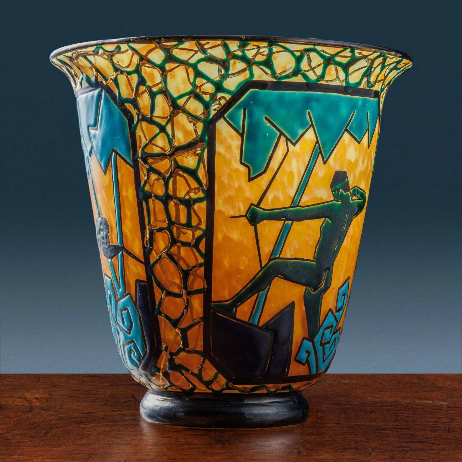 "Archer and stag" vase in glass by Marcel Goupy, Paris 1925-28