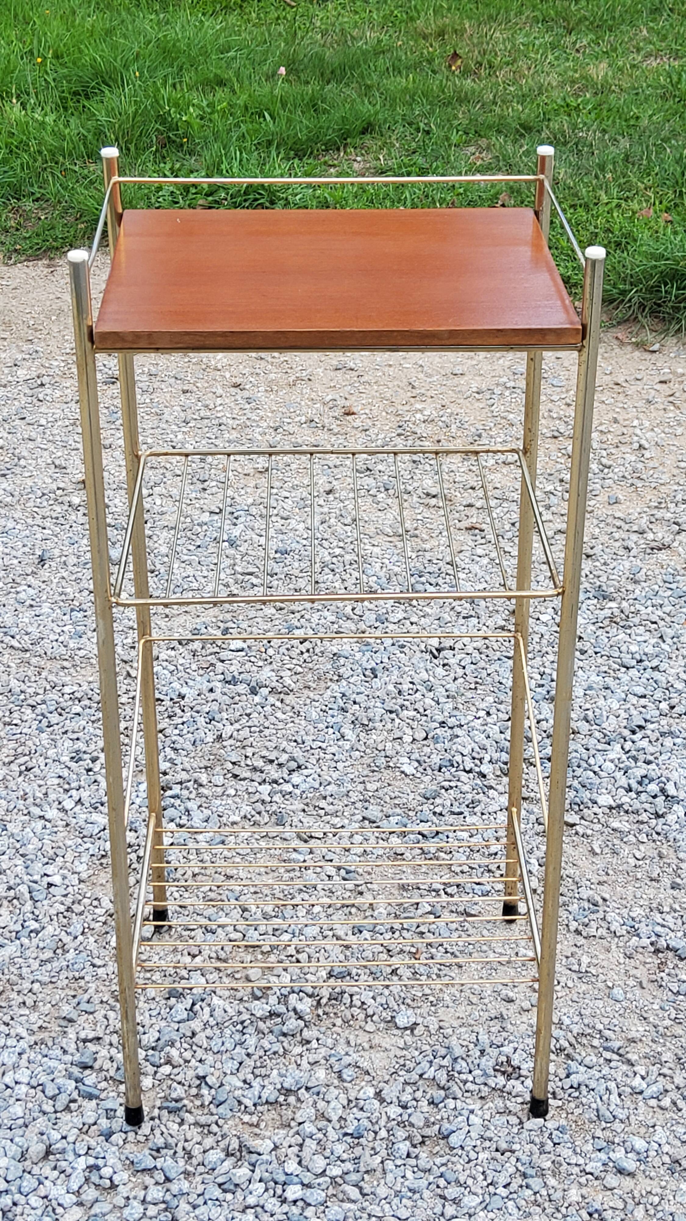 Bedside table from the 50s in gold metal and blond mahogany