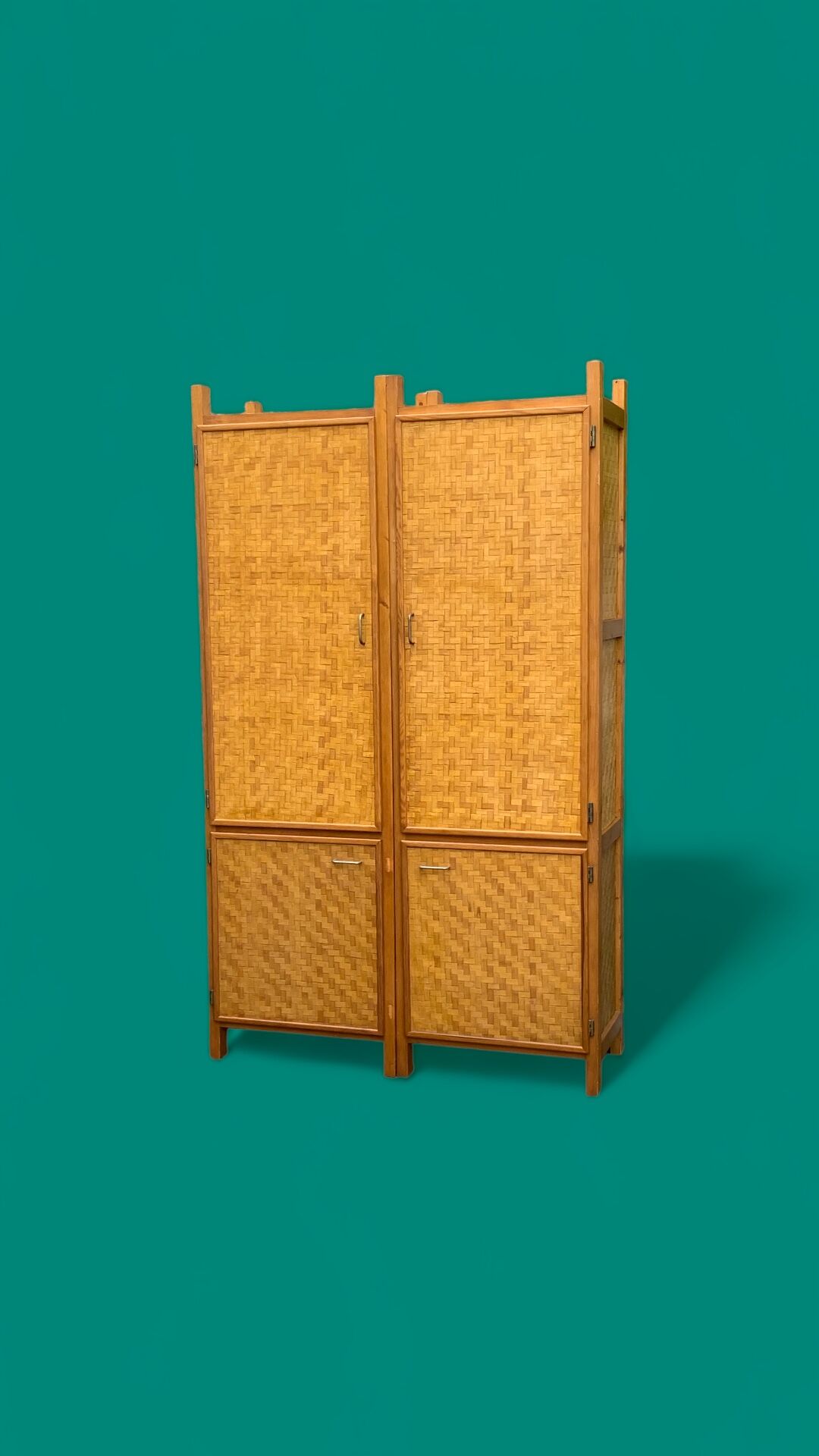 Bamboo cabinet woven and modular pine vintage 1960