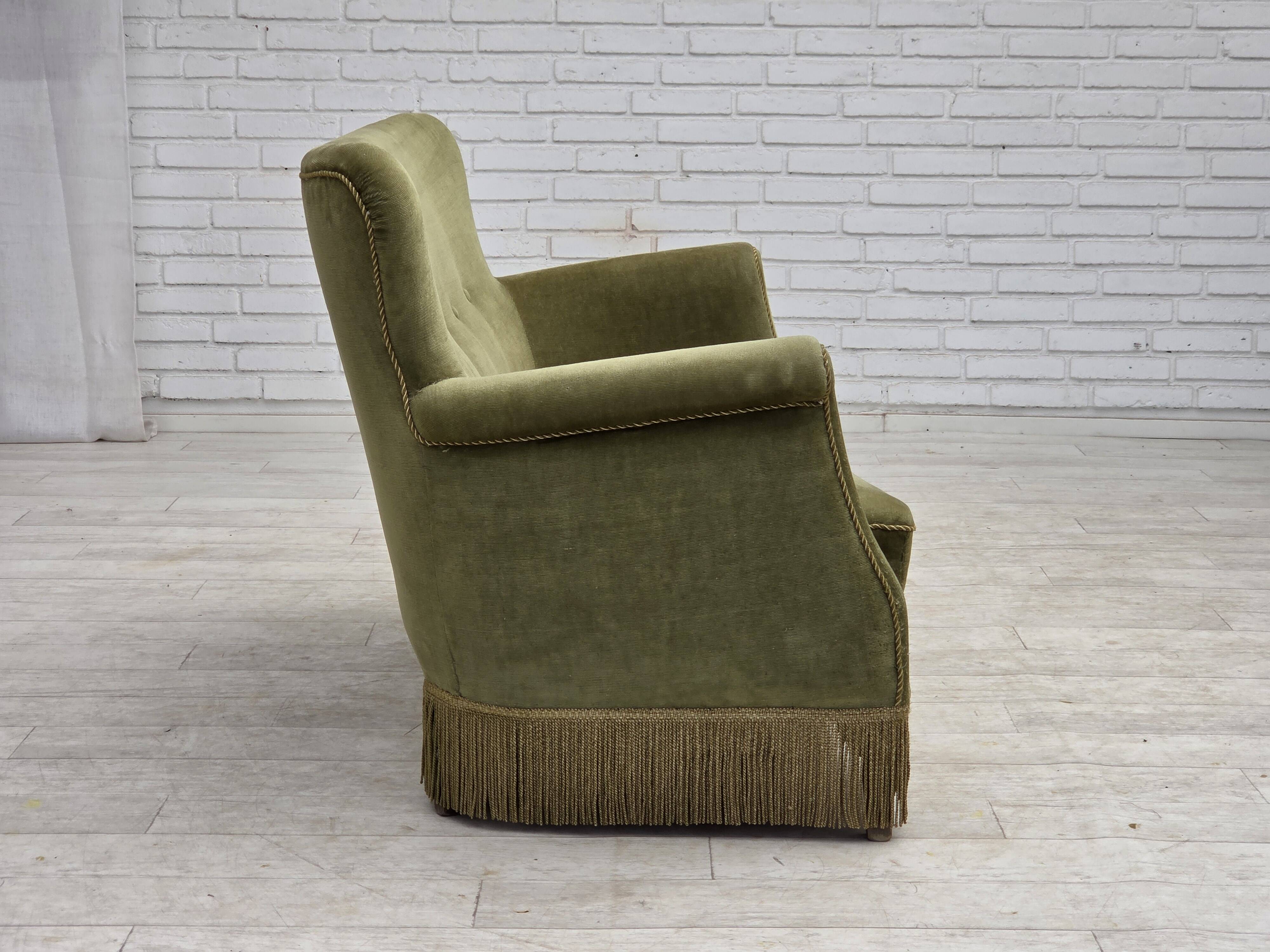 1970s, Danish 2-seater sofa, light green furniture velour.