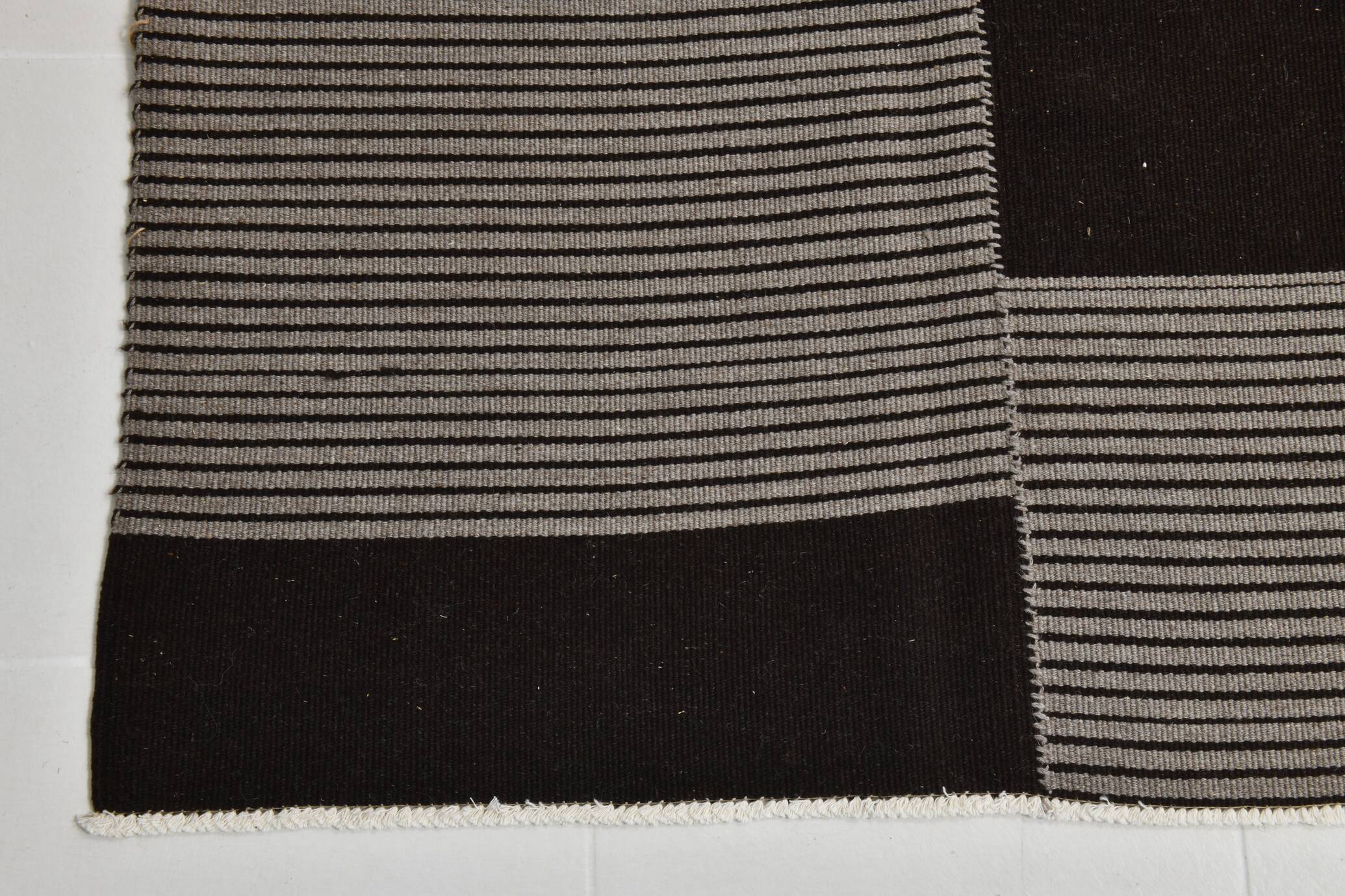 Black and Taupe Handknotted Wool Kilim Rug, 174x251 Cm