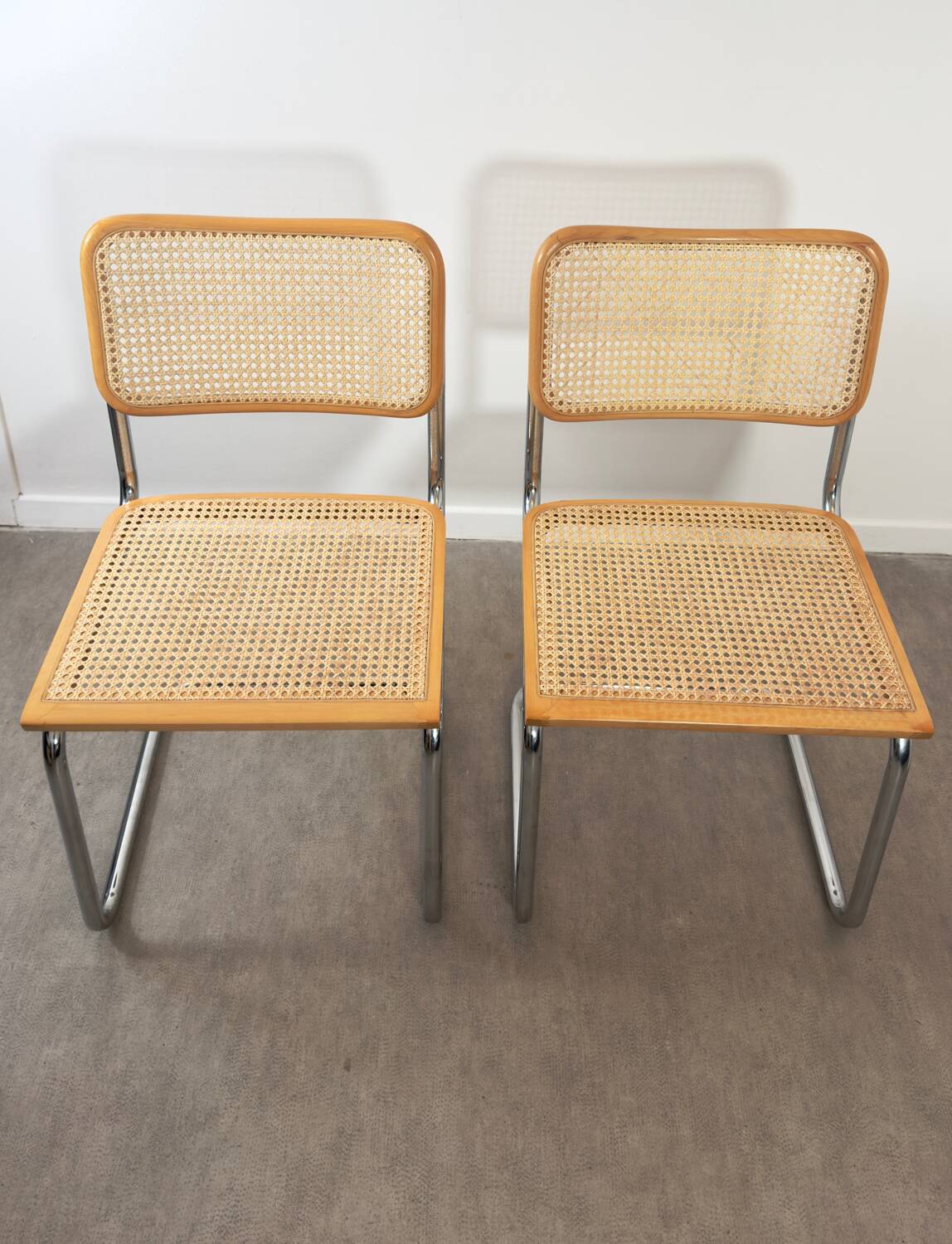 Pair of Marcel Breuer Cesca B32 chairs made in Italy