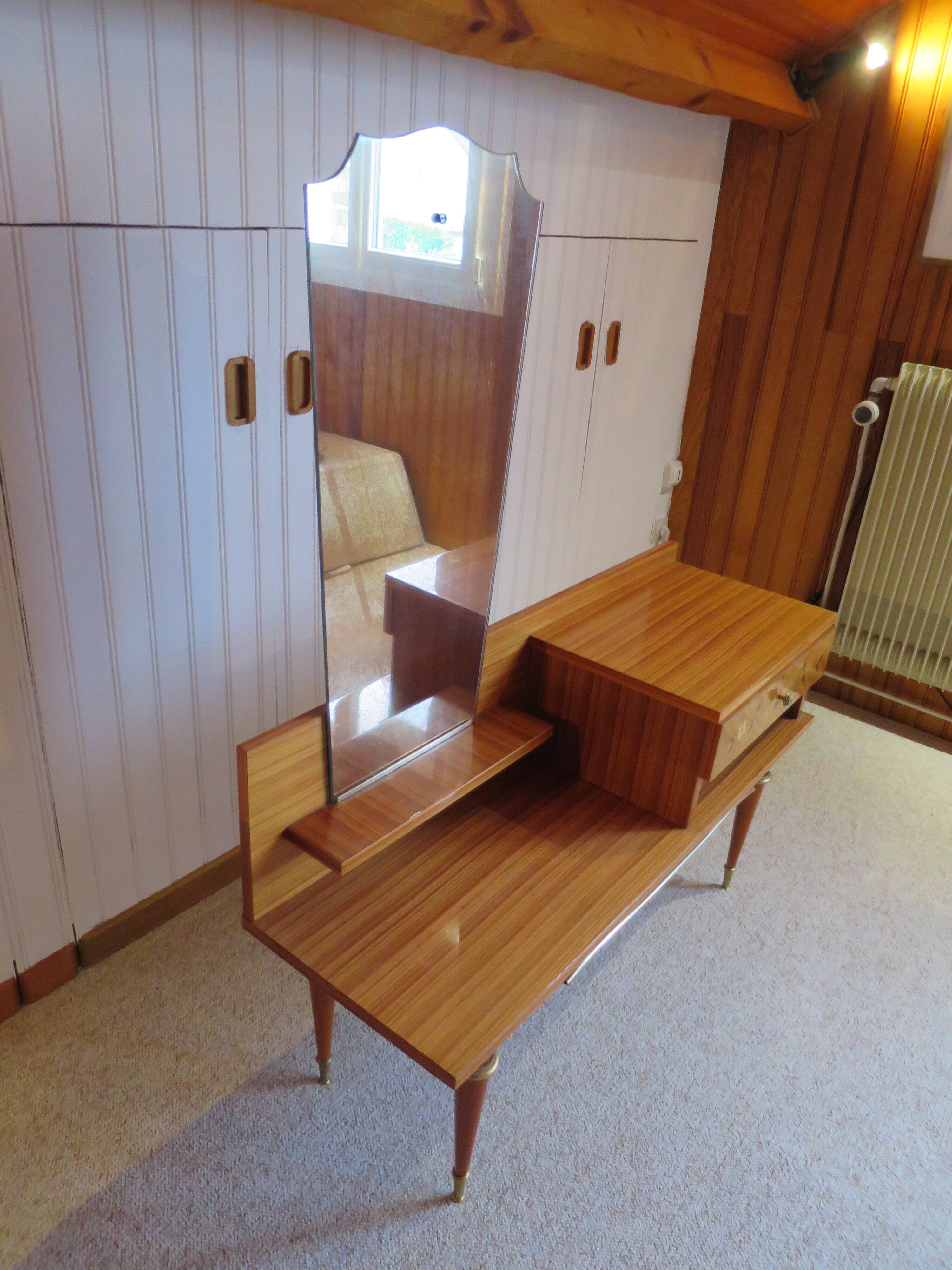 Console dressing table - hall furniture - drawer and mirror - 60s - vintage - modernist