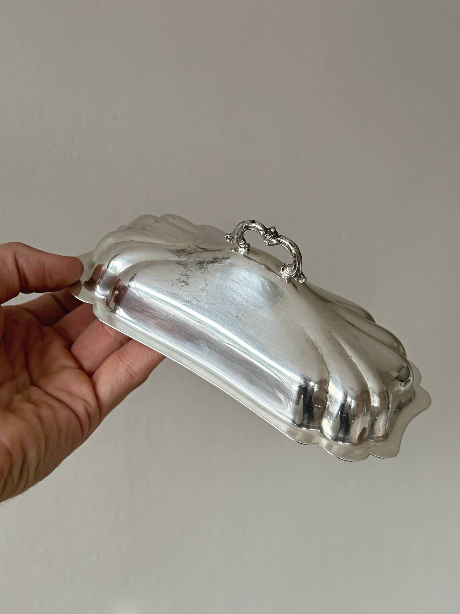 Antique silver butter dish with lid