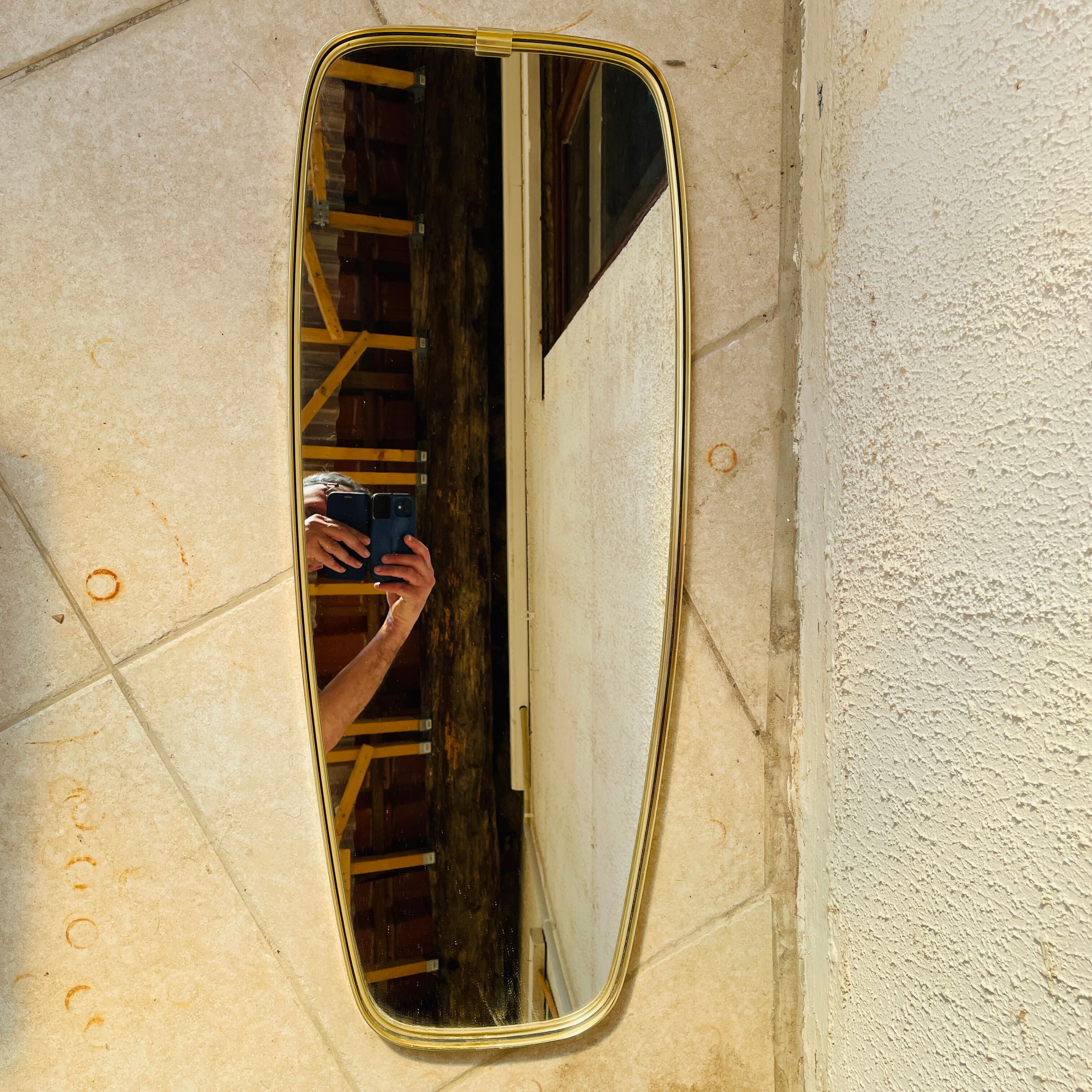 Large asymmetrical mirror metal gold vintage 1960 60 design mirror