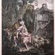 Lithography the pleasant season after boucher and gaillard, mid-20th century print, flute-playing shepherds