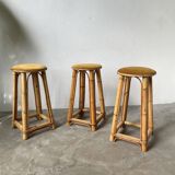 Set of three rattan high stools