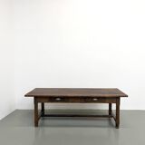 Authentic French farmhouse table from 1890 in solid oak with two drawers.
