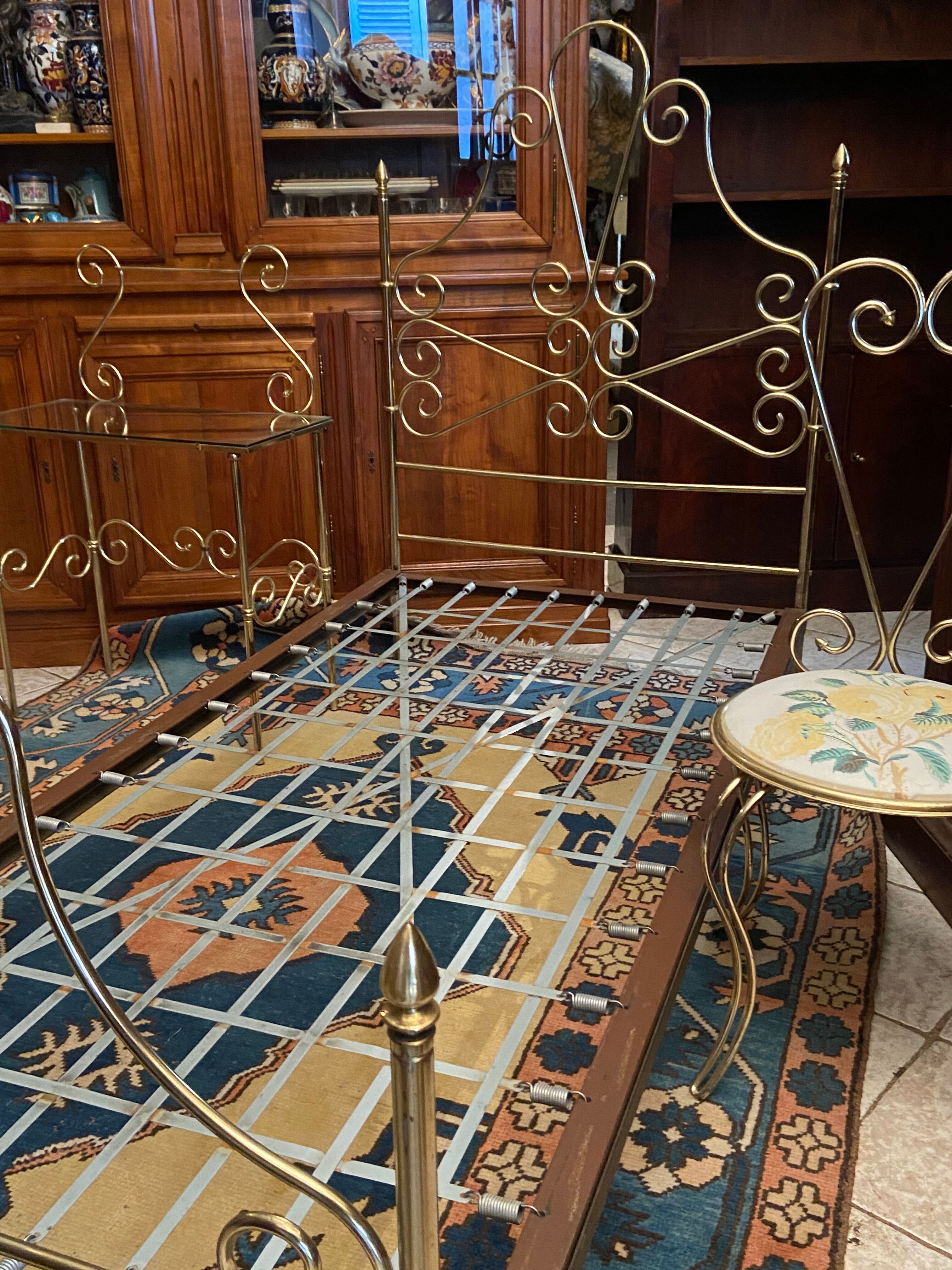 One person romantic bed with bedside table brass bedroom chair