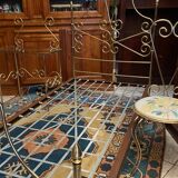 One person romantic bed with bedside table brass bedroom chair