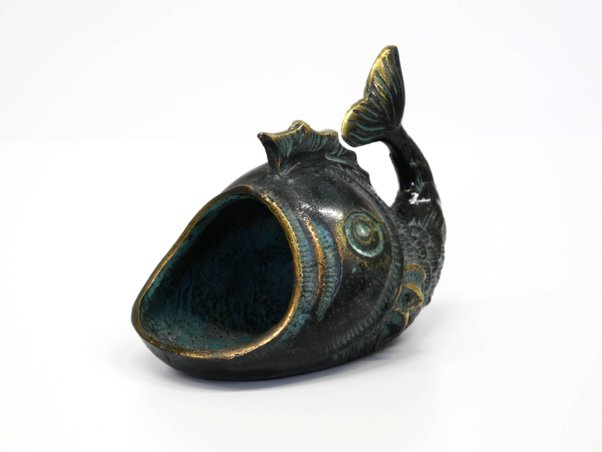 Mid Century bronze table or hand fish ashtray by Walter Bosse