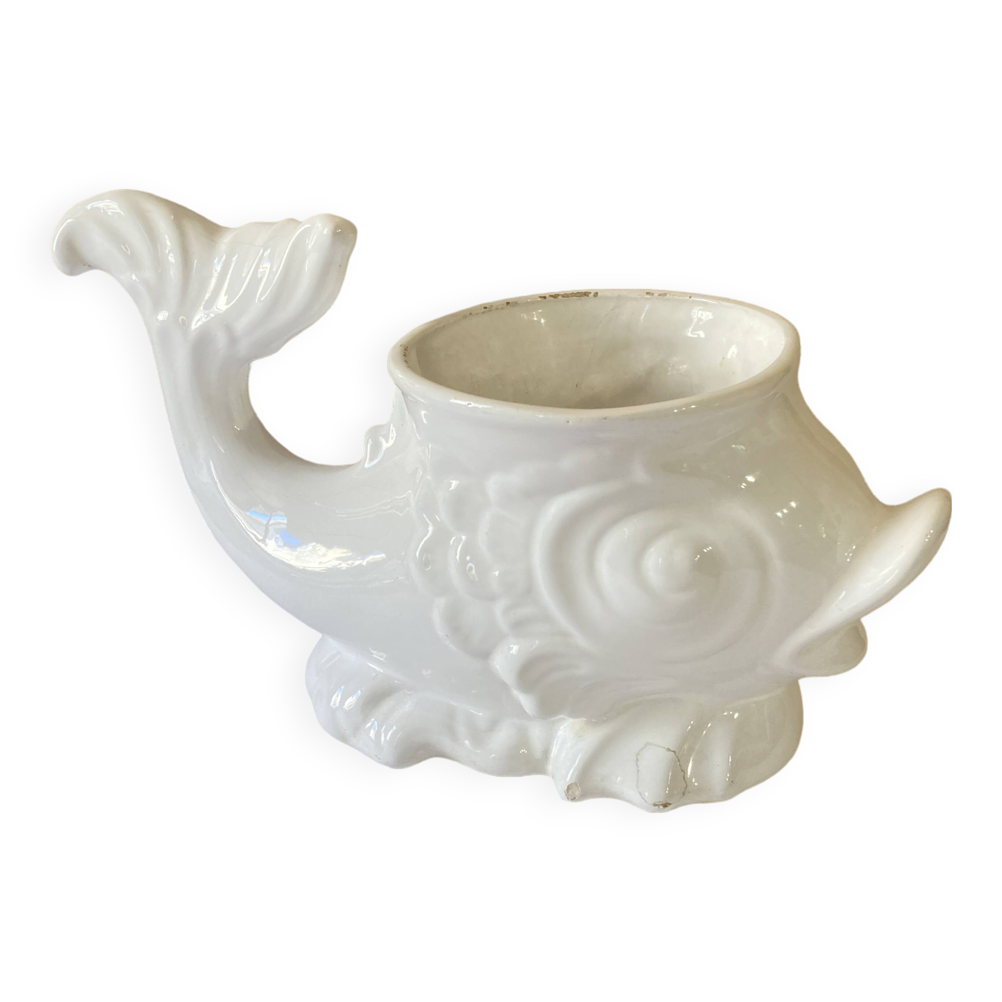 White ceramic fish plant pot