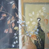 Still life oil on cardboard signed framed under glass