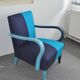 Azure blue Art Deco armchair in wood and cotton, 1920s, fully restored.