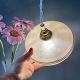 Suspension abat-jour vintage en verre granité jaune et doré