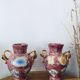 2 vases with floral designs in ceramic and gold embellishments, Mica Italy.