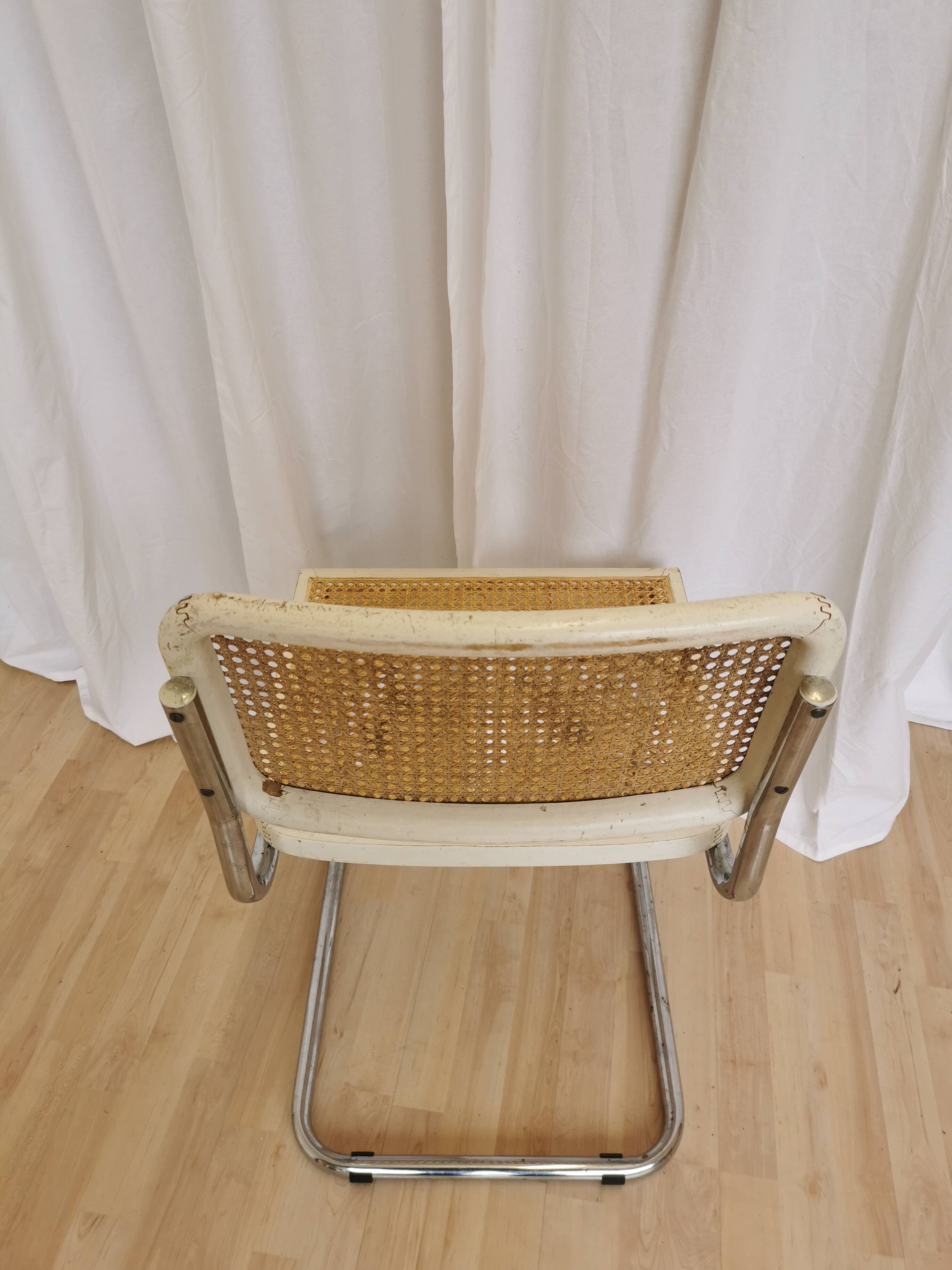 Chaise Cesca par Marcel Breuer en rotin bois et métal chromé, années 1970